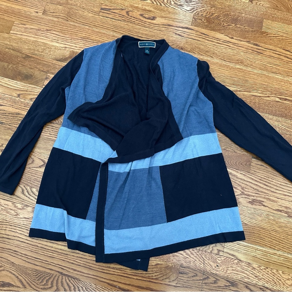 Karen Scott Blue colorblock Cardigan Sweater